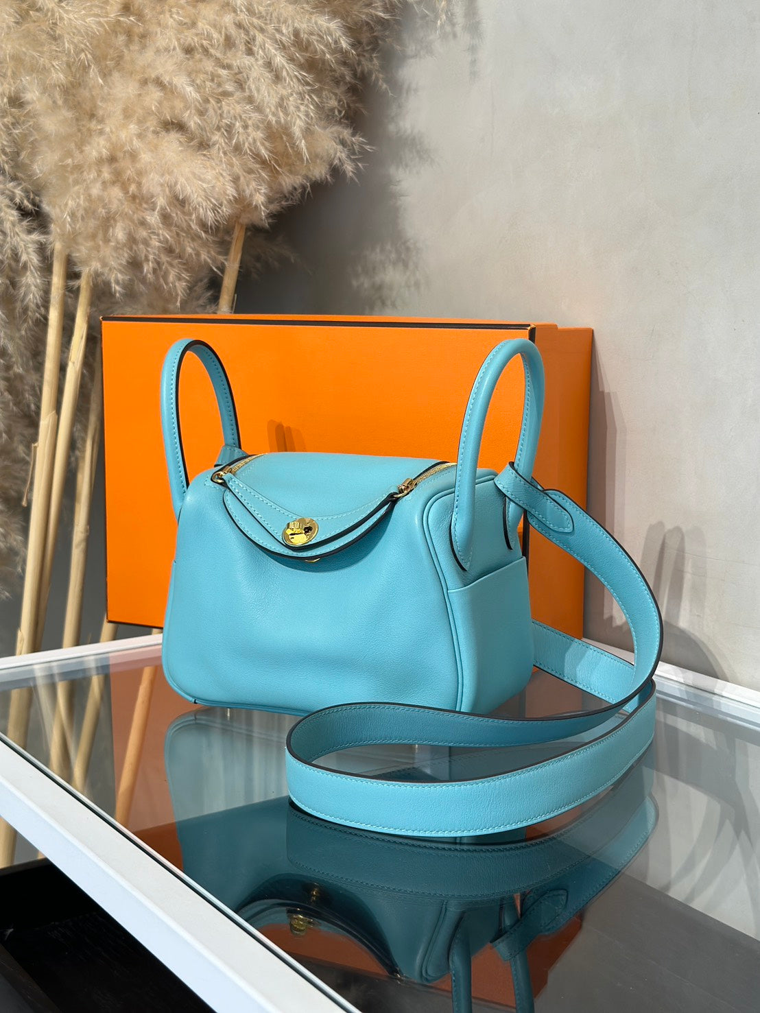 HERMES Mini Lindy - Bleu Atoll 3P 馬卡龍藍金 Y