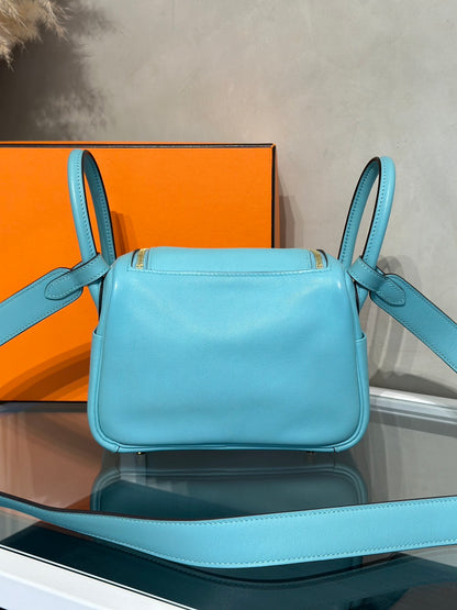 HERMES Mini Lindy - Bleu Atoll 3P 馬卡龍藍金 Y