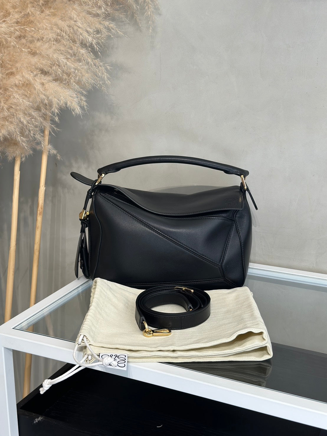 LOEWE Puzzle小牛皮手袋 - 小號黑
