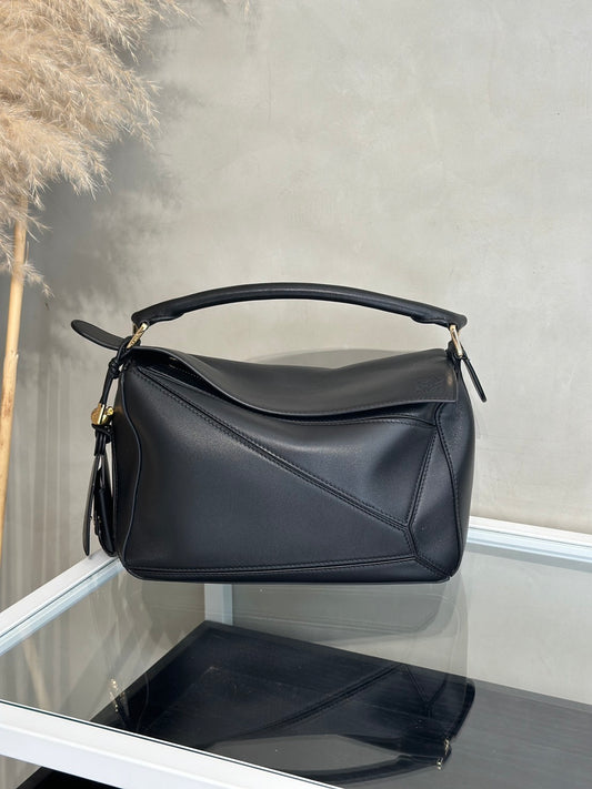 LOEWE Puzzle小牛皮手袋 - 小號黑