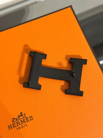HERMES H黑釦雙面腰帶 - 深灰 90