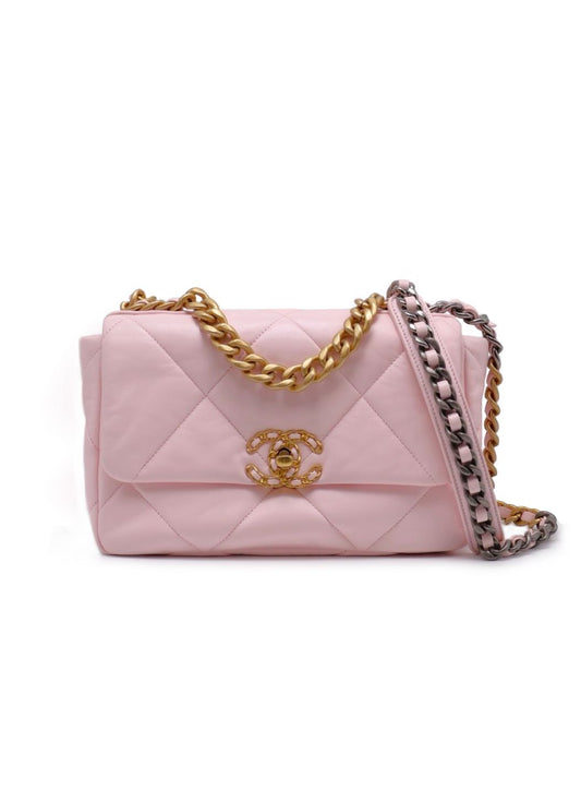 CHANEL 19 Bag 菱格紋手提肩背包 26 - 粉金