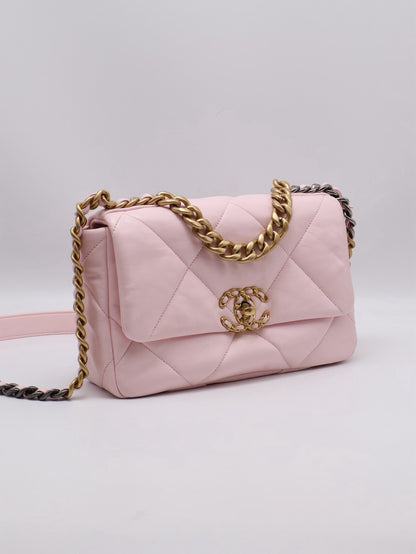 CHANEL 19 Bag 菱格紋手提肩背包 26 - 粉金