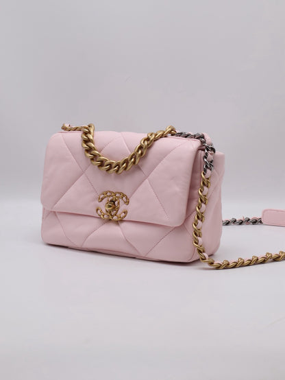 CHANEL 19 Bag 菱格紋手提肩背包 26 - 粉金