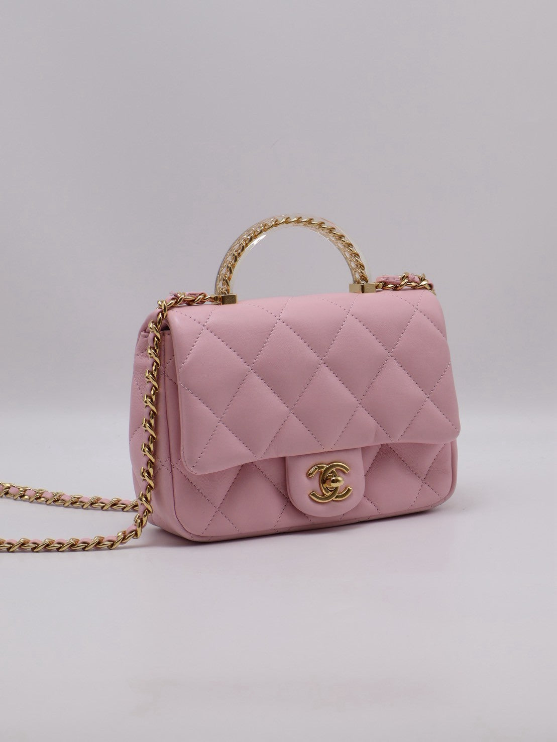 CHANEL 24S壓克力手提Mini CF20 - 粉金