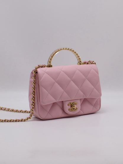 CHANEL 24S壓克力手提Mini CF20 - 粉金