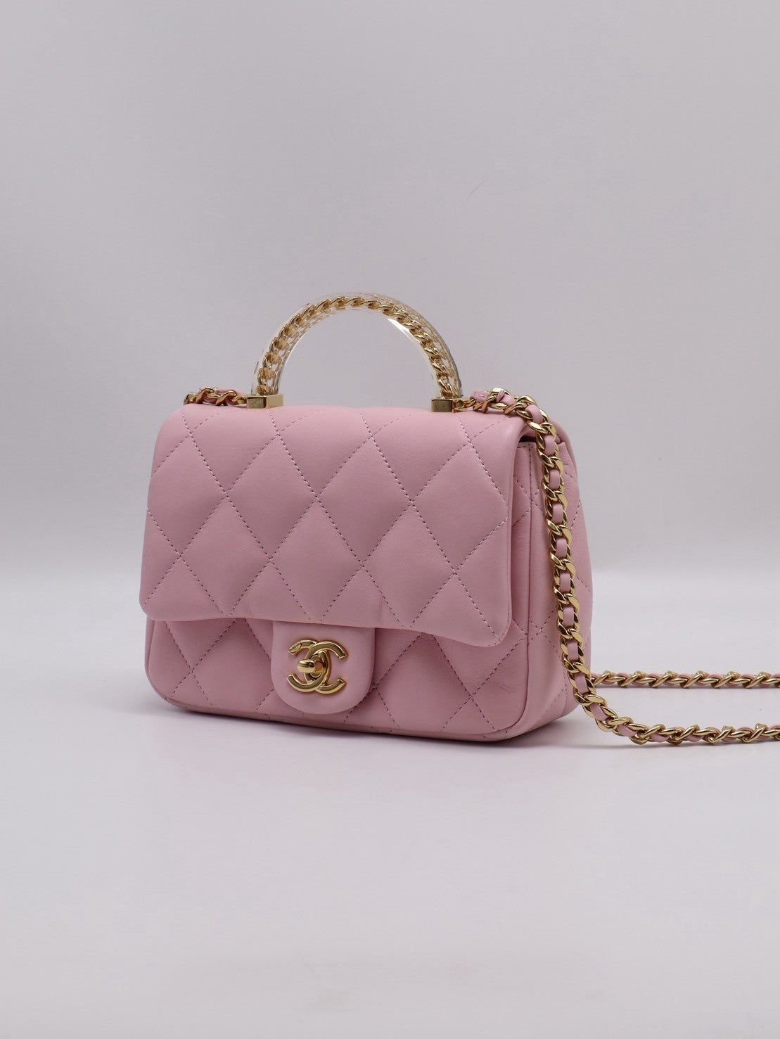 CHANEL 24S壓克力手提Mini CF20 - 粉金