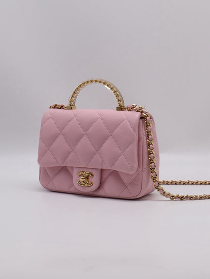 CHANEL 24S壓克力手提Mini CF20 - 粉金