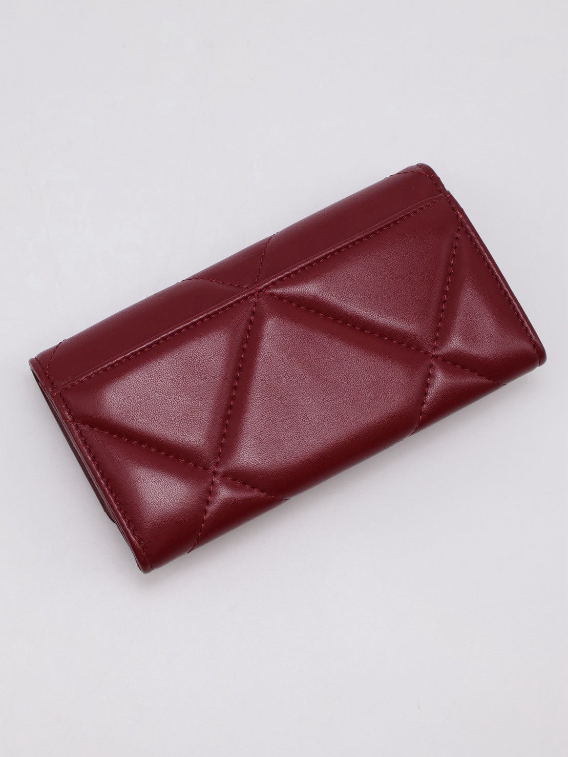 CHANEL 19 菱格紋雙折中夾 - 酒紅金