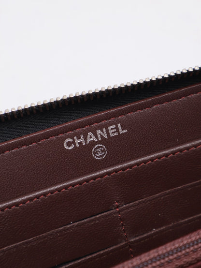 CHANEL 經典羊皮拉鍊長夾 - 黑銀17開