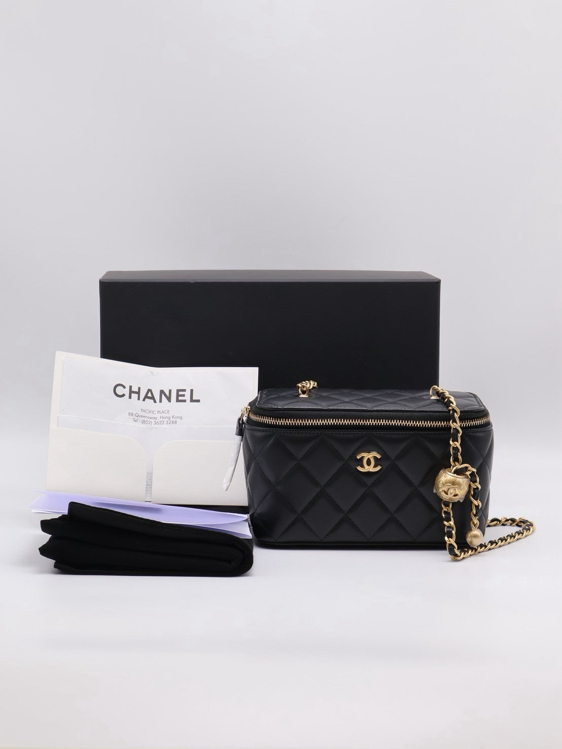 CHANEL 經典羊皮金球長盒子 - 黑金