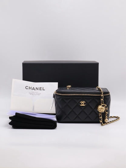 CHANEL 經典羊皮金球長盒子 - 黑金