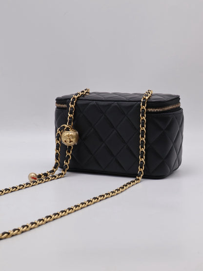 CHANEL 經典羊皮金球長盒子 - 黑金