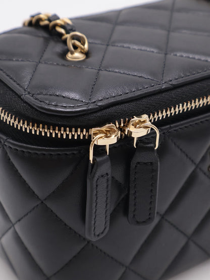 CHANEL 經典羊皮金球長盒子 - 黑金