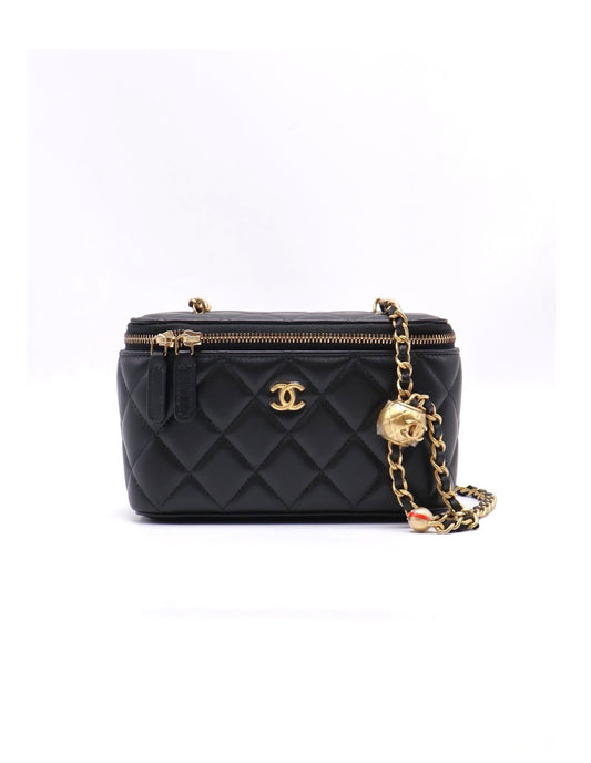 CHANEL 經典羊皮金球長盒子 - 黑金