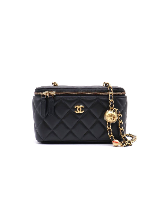 CHANEL 經典羊皮金球長盒子 - 黑金