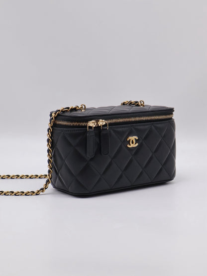 CHANEL 經典羊皮金球長盒子 - 黑金