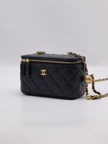 CHANEL 經典羊皮金球長盒子 - 黑金
