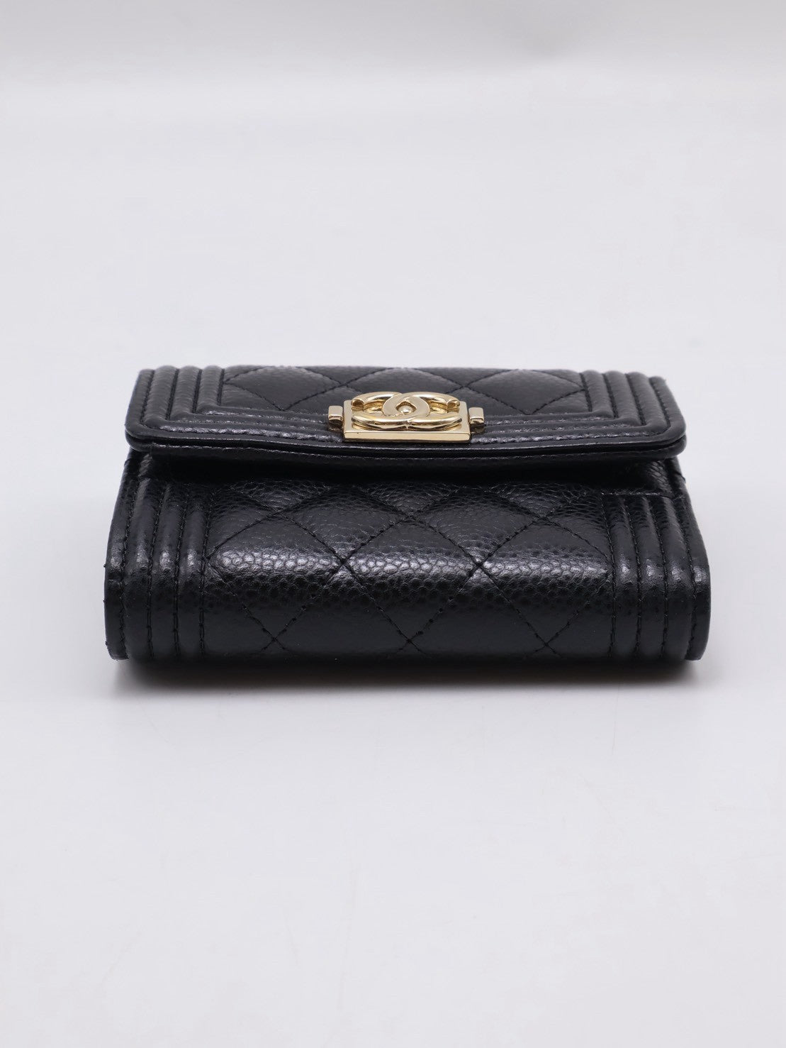 CHANEL Boy迷你三折短夾 - 黑金29開