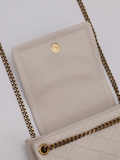 YSL Mini Nolita羊皮斜背包 - 白金