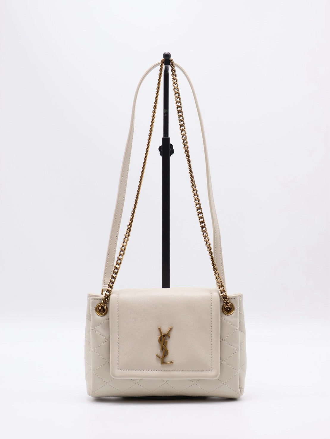 YSL Mini Nolita羊皮斜背包 - 白金