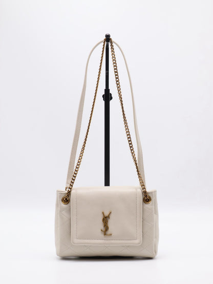 YSL Mini Nolita羊皮斜背包 - 白金