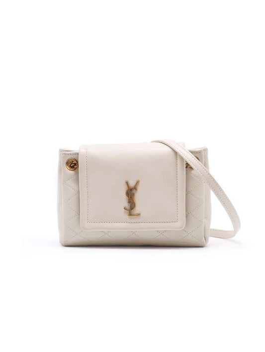 YSL Mini Nolita羊皮斜背包 - 白金