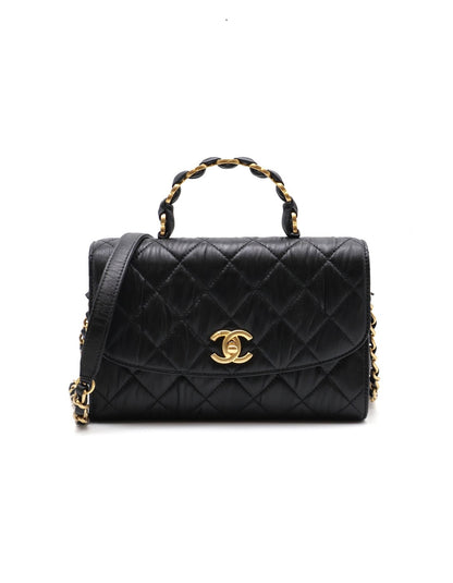 CHANEL 褶皺小羊皮手提斜背包 - 黑金31開