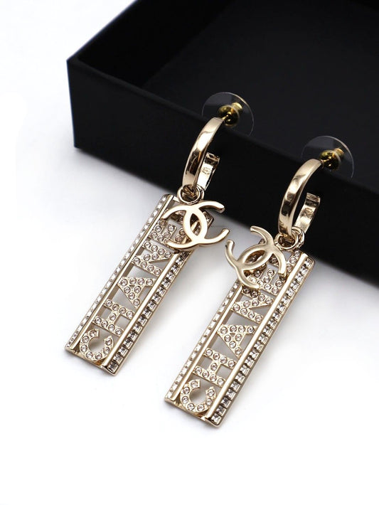 CHANEL 24C水鑽CHANEL雙C吊墜耳環