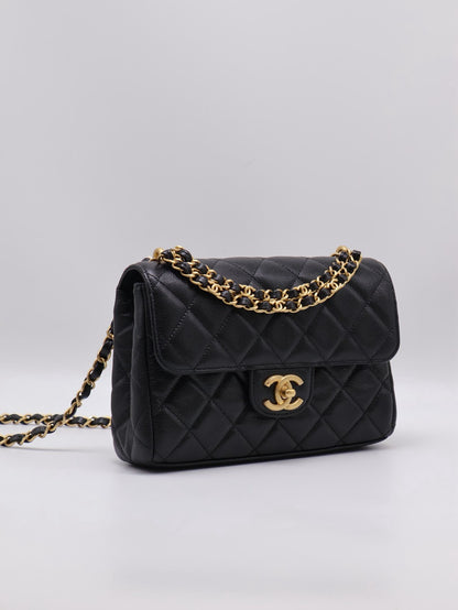 CHANEL 25P皮穿鍊手提斜背包 - 中號黑金
