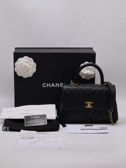 CHANEL Coco Handle V紋 -  小號黑金26開
