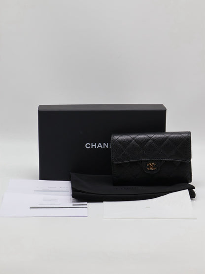 CHANEL 經典粒面牛皮中夾 - 黑金