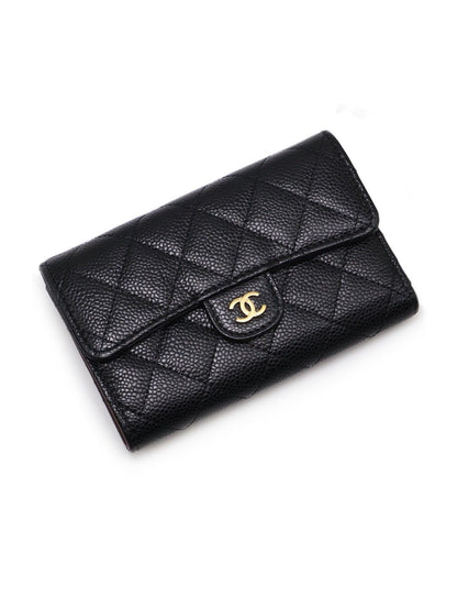 CHANEL 經典粒面牛皮中夾 - 黑金
