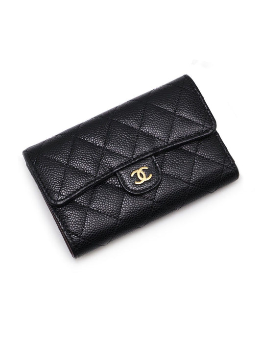 CHANEL 經典粒面牛皮中夾 - 黑金
