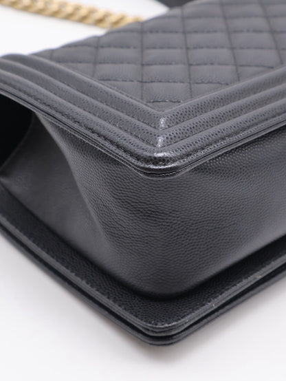 CHANEL Boy25 粒面牛皮口蓋包 - 黑金29開