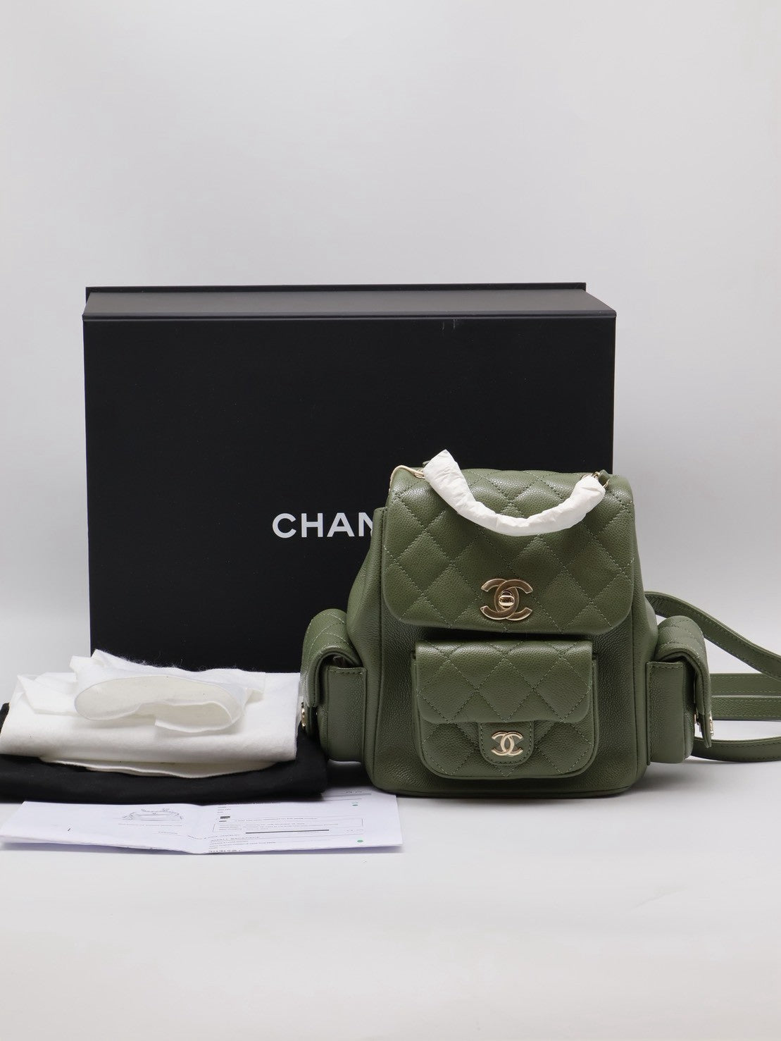 CHANEL Duma炸藥後背包 - 小號卡其綠金
