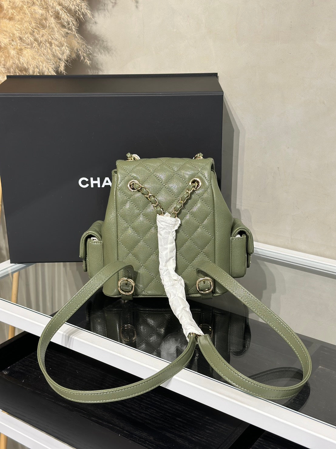 CHANEL Duma炸藥後背包 - 小號卡其綠金