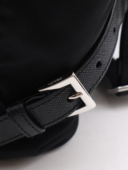 PRADA Re-Nylon雙口袋束繩後背包 - 中號黑銀