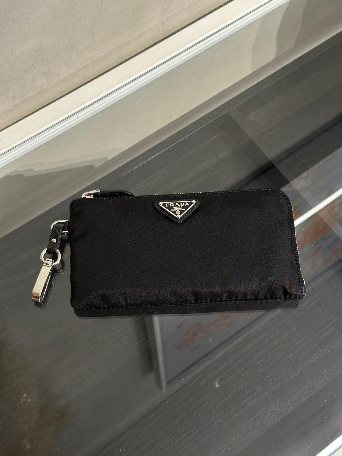 PRADA Re-Nylon雙口袋束繩後背包 - 中號黑銀