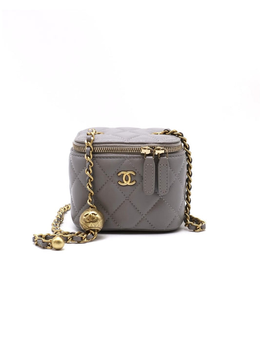 CHANEL 經典羊皮金球小盒子 - 灰金31開