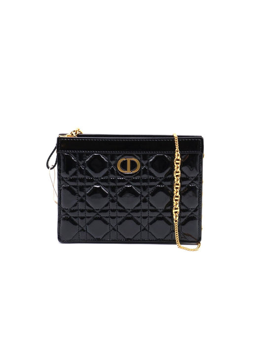 DIOR Caro藤格紋漆皮斜背包 - 黑金