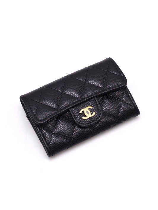 CHANEL 經典粒面牛皮口蓋卡包 - 黑金
