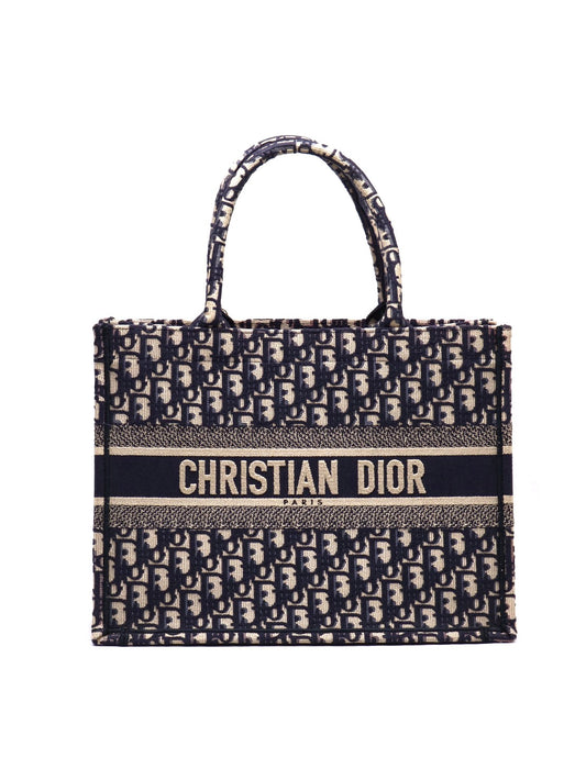 DIOR 經典老花刺繡Tote - 中號深藍