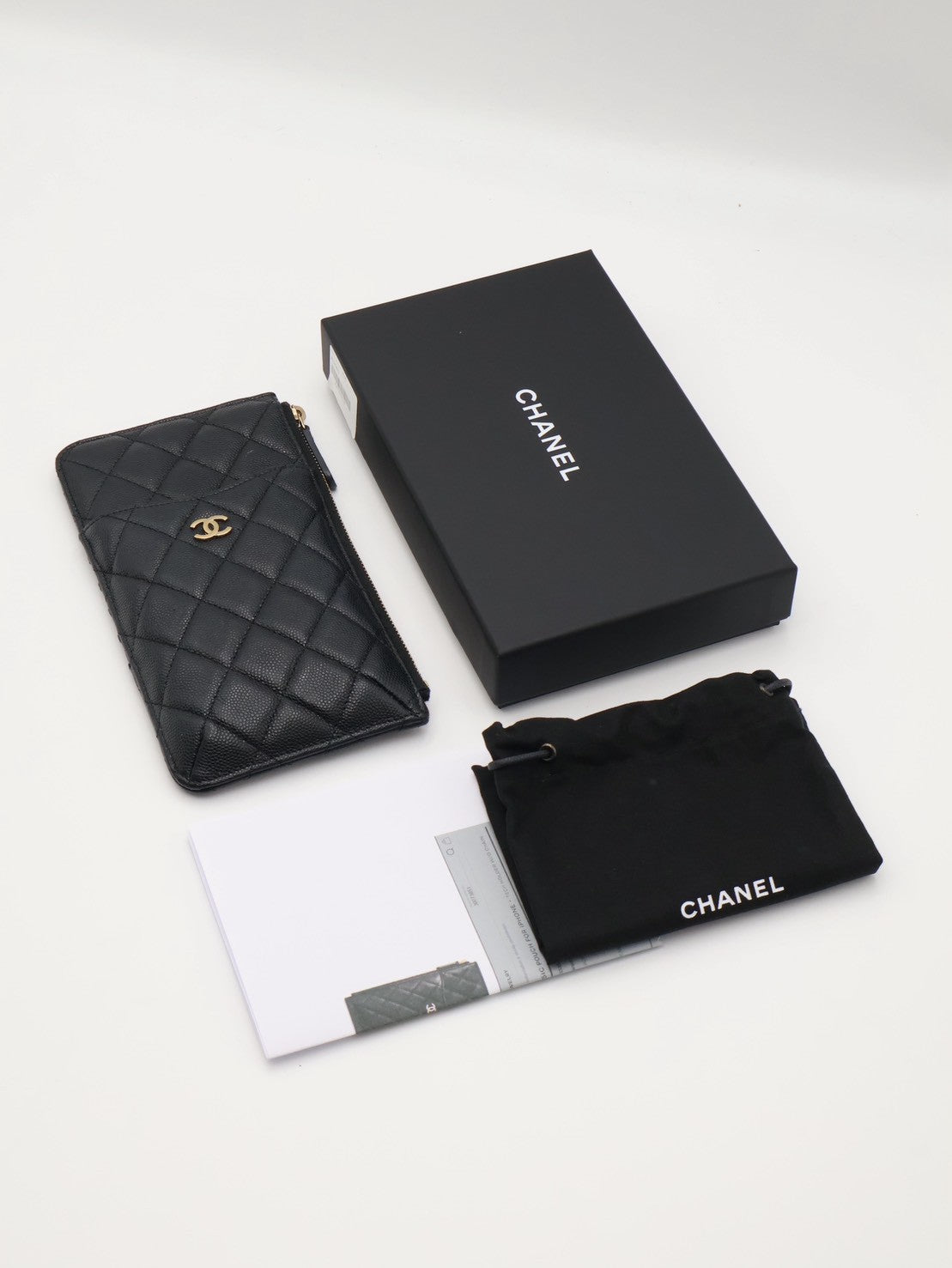 CHANEL 粒面牛皮卡包拉鍊長夾 - 黑金30開