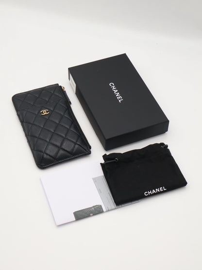 CHANEL 粒面牛皮卡包拉鍊長夾 - 黑金30開