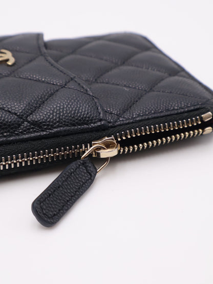 CHANEL 粒面牛皮卡包拉鍊長夾 - 黑金30開