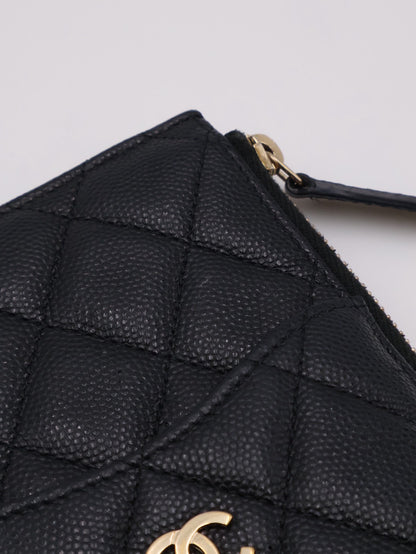 CHANEL 粒面牛皮卡包拉鍊長夾 - 黑金30開