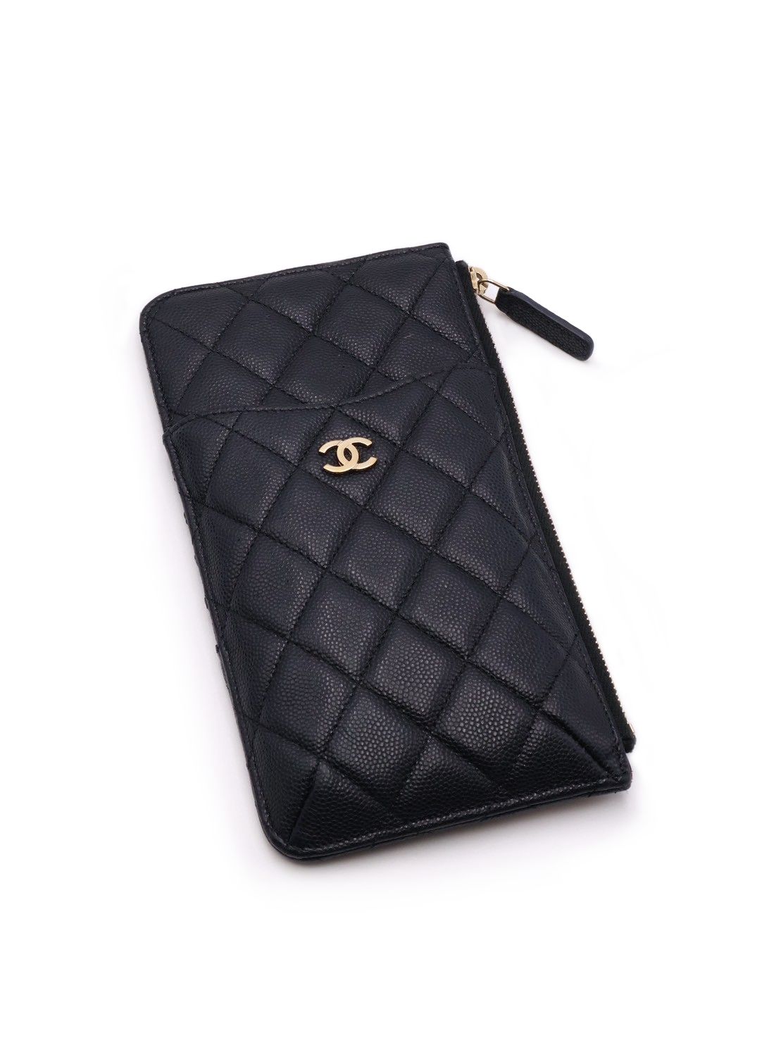 CHANEL 粒面牛皮卡包拉鍊長夾 - 黑金30開