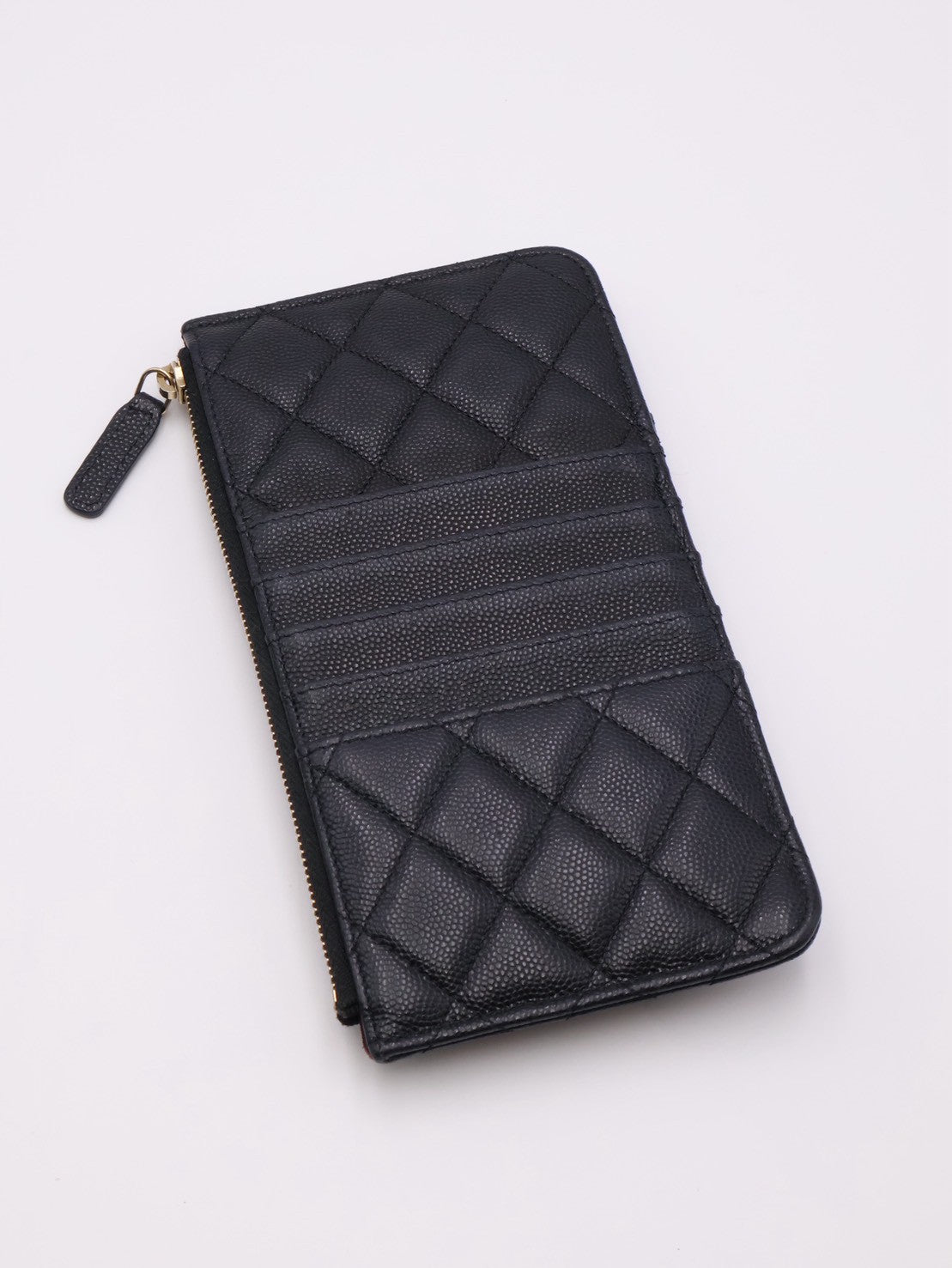 CHANEL 粒面牛皮卡包拉鍊長夾 - 黑金30開