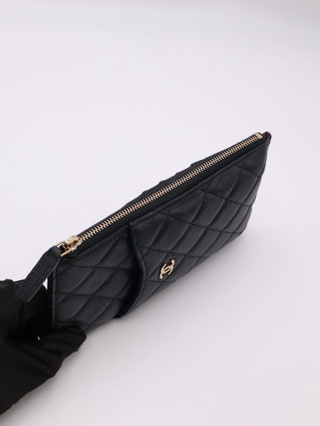 CHANEL 粒面牛皮卡包拉鍊長夾 - 黑金30開